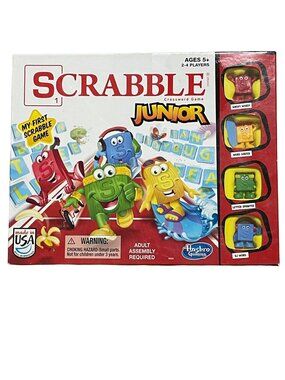SCRABBLE Junior kids crossword game 2014 double-sided board Jr tile mascots